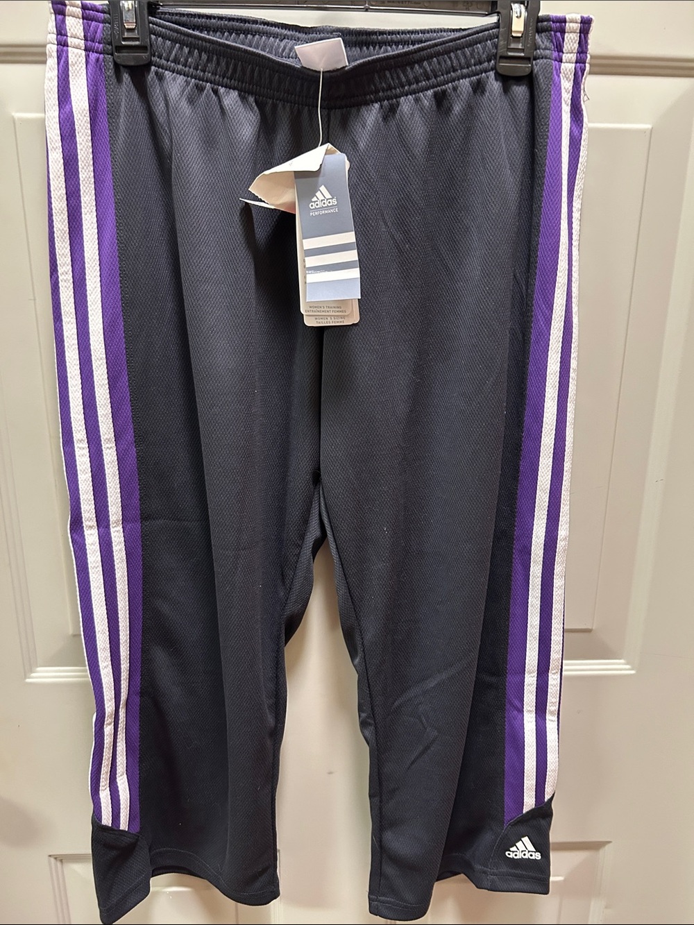 adidas Gray Capris with Purple & White Side Stripes